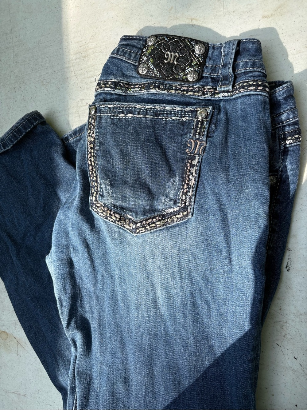 Miss Me Blue Boot Cut Jeans with Embellished Pockets